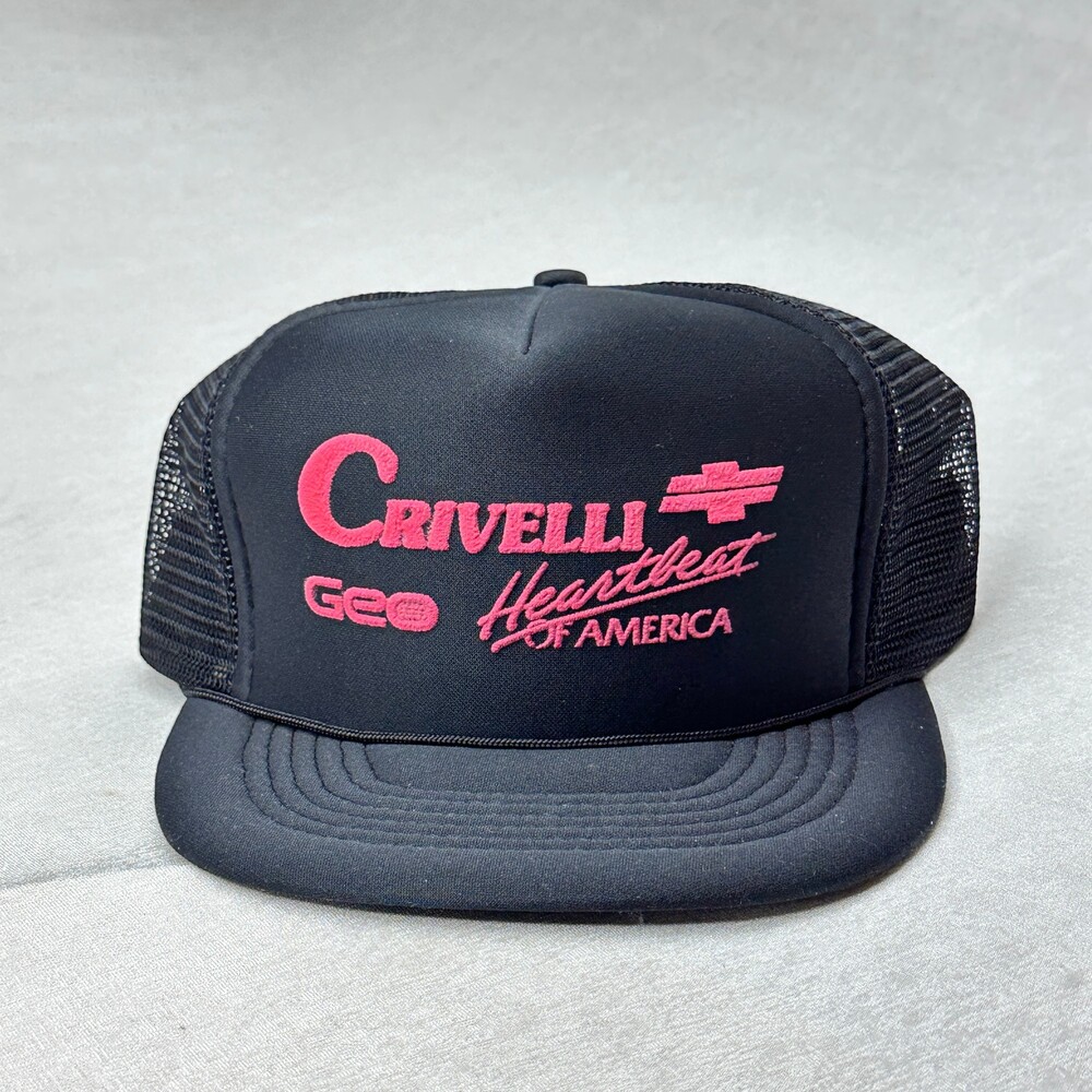 Vintage 80s Crivelli Geo Heartbeat of America Trucker Hat — Red and Black